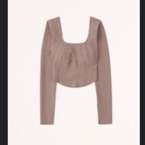 Abercrombie Long-Sleeve Corset Scoopneck Top Taupe XXL